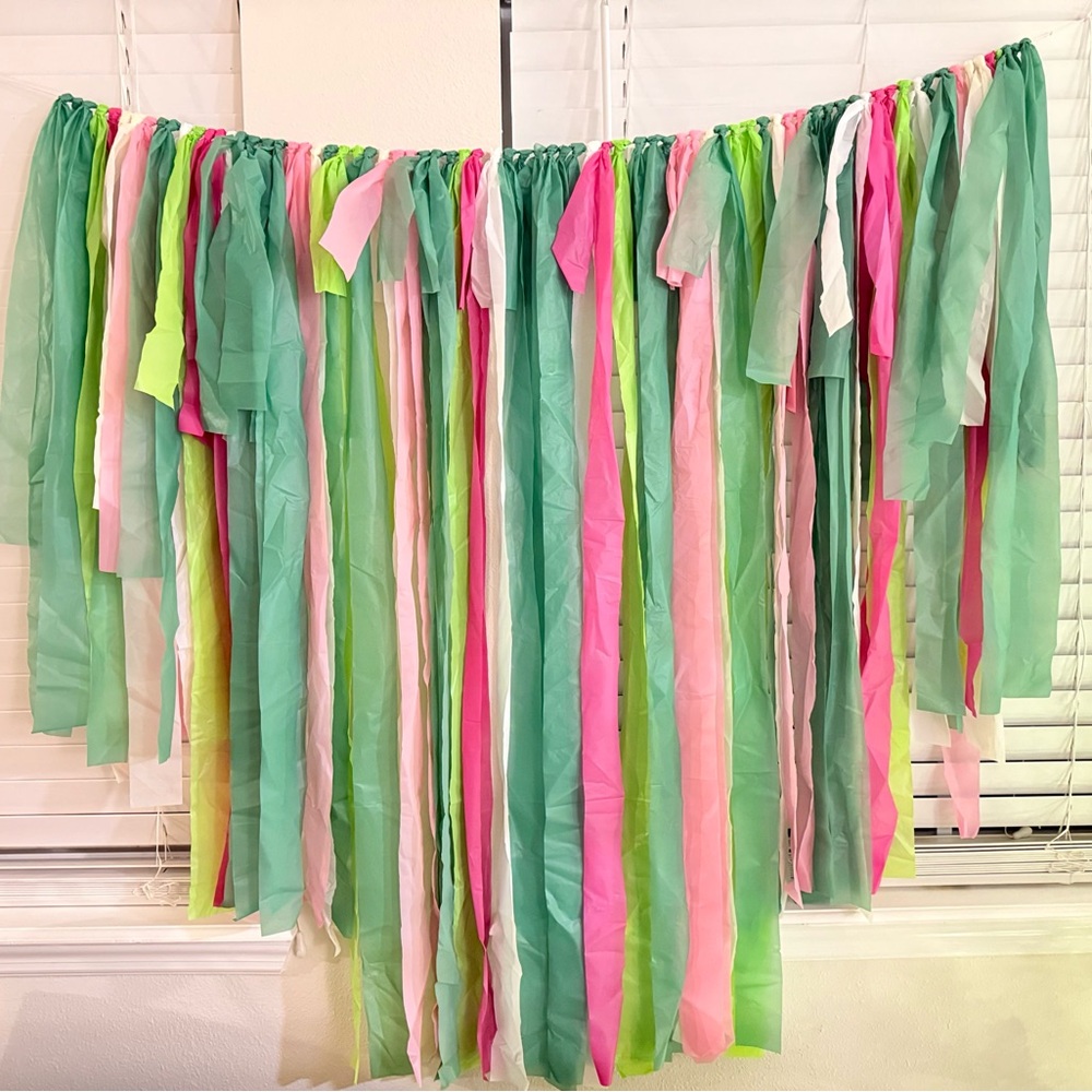 Pink and green fringe backdrop